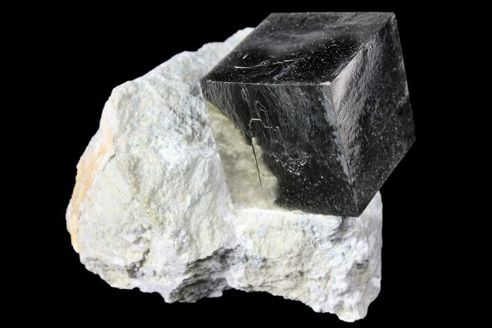 .99" Shiny, Natural Pyrite Cube In Rock - Navajun, Spain